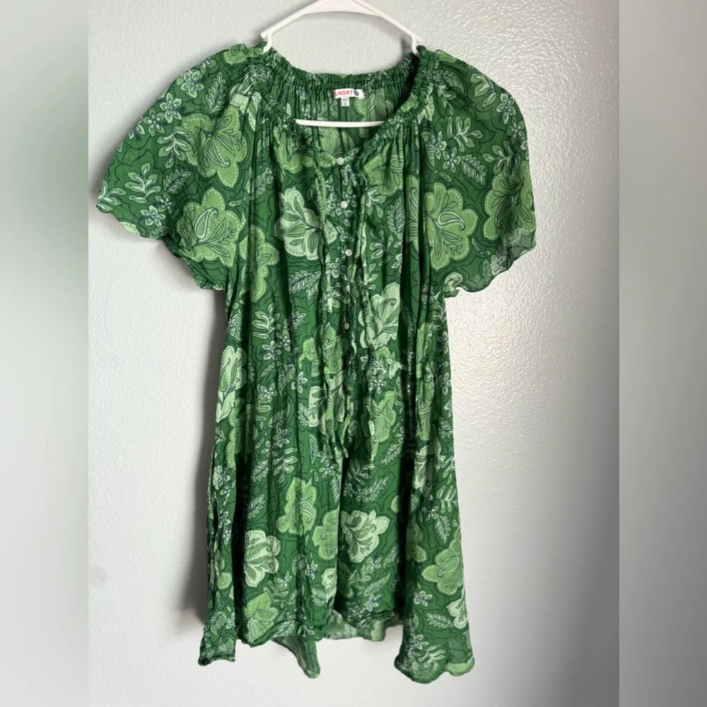 Sundry Anthropologie V Neck Mini Sling Dress Green Floral Size 3